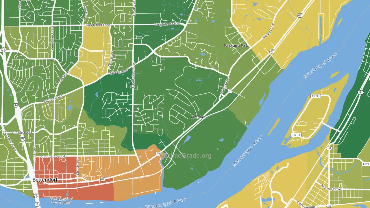 Riverdale, IA Map of Murder Rates