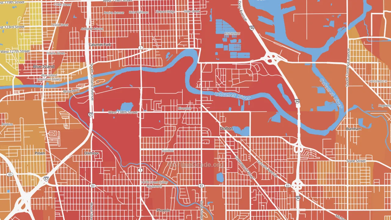 Riverdale, IL Map of Murder Rates