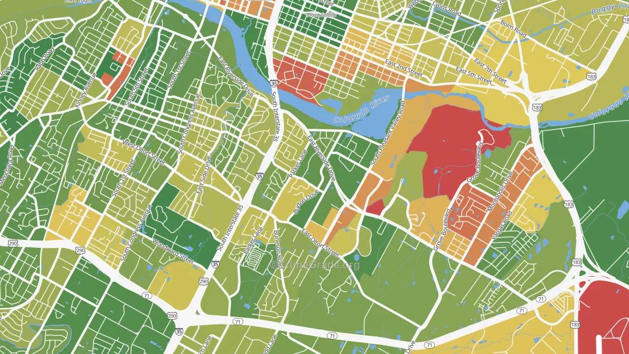 Riverside, Austin, TX Map of Murder Rates