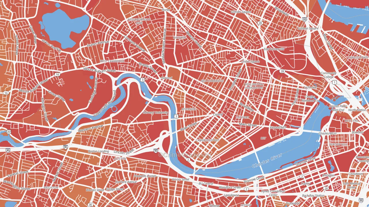 Riverside, Cambridge, MA Map of Murder Rates