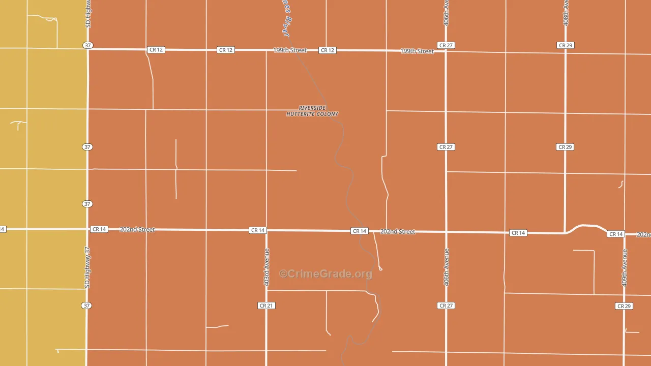 Riverside Colony, SD Map of Murder Rates