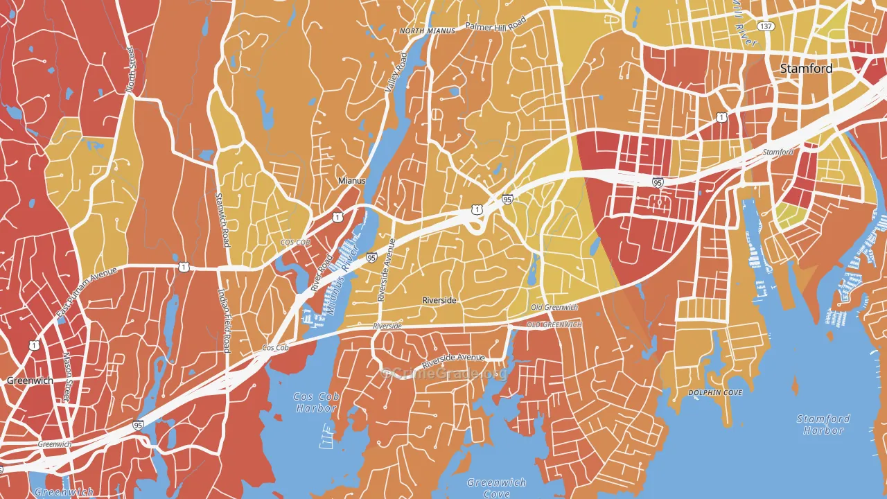 Riverside, CT Map of Murder Rates