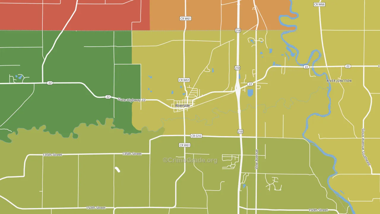 Riverside, IA Map of Murder Rates