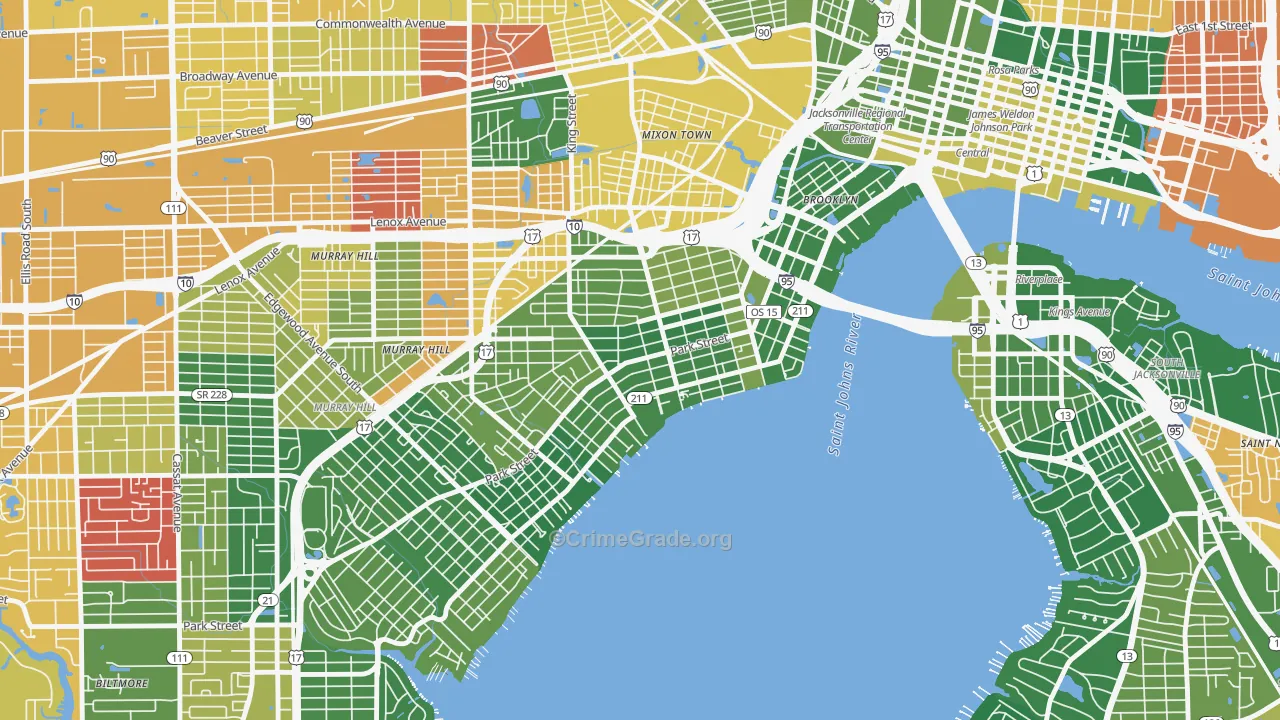 Riverside, Jacksonville, FL Map of Murder Rates