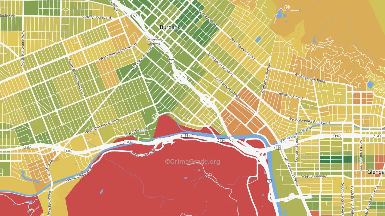 Riverside Rancho, Glendale, CA Map of Murder Rates