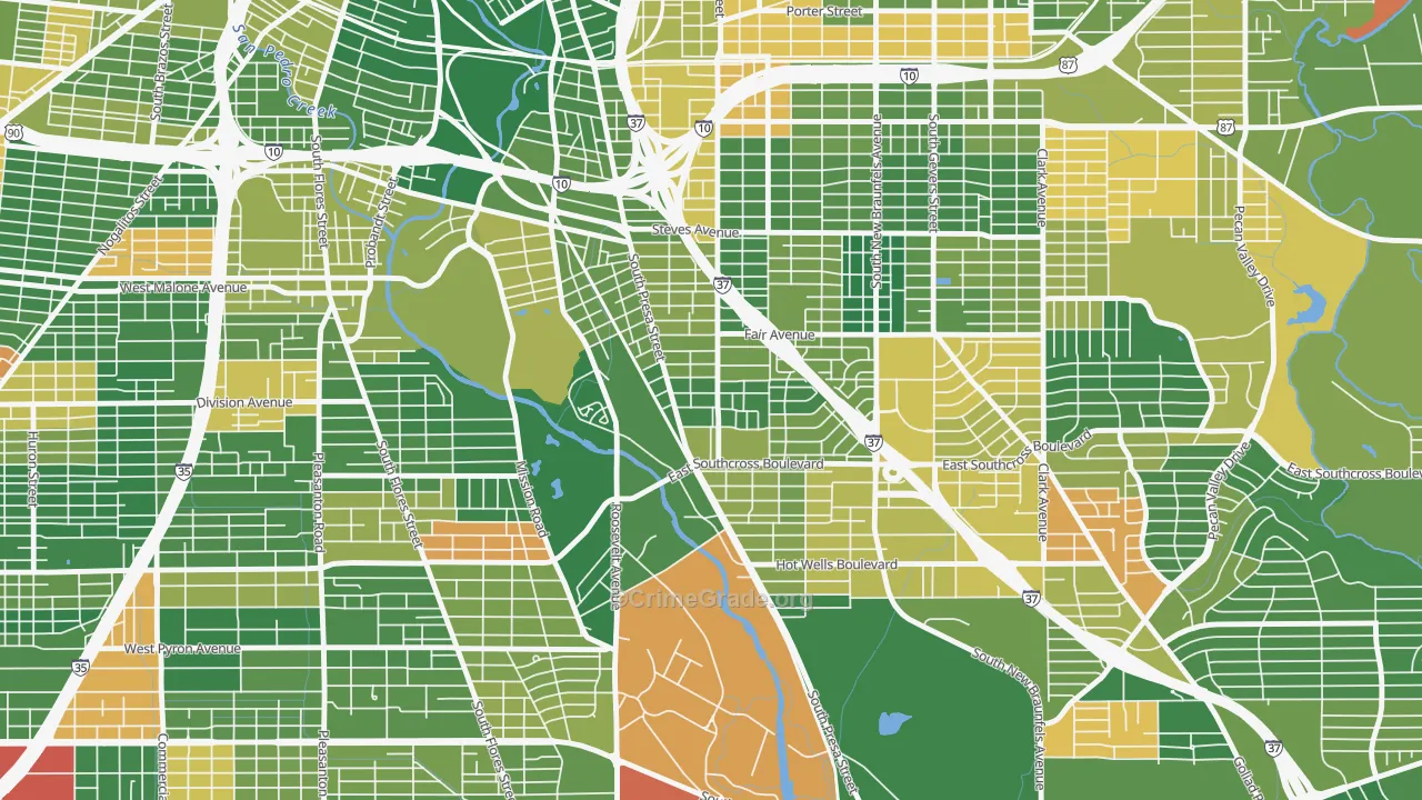 Riverside South, San Antonio, TX Map of Murder Rates
