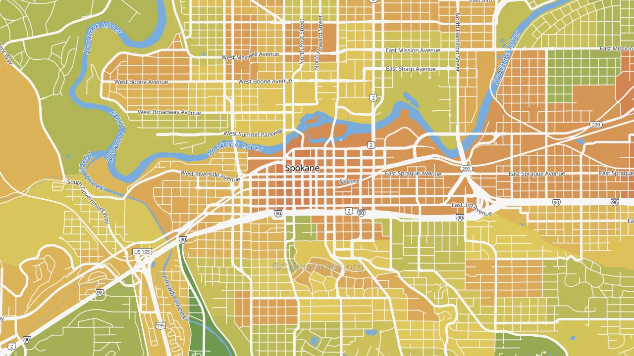 Riverside, Spokane, WA Map of Murder Rates