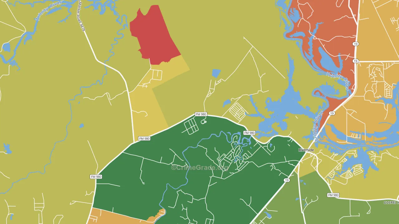 Riverside, TX Map of Murder Rates