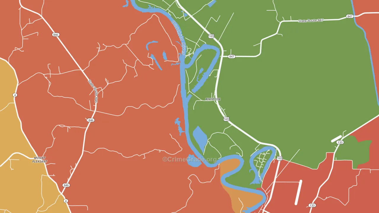 Riverton, LA Map of Murder Rates