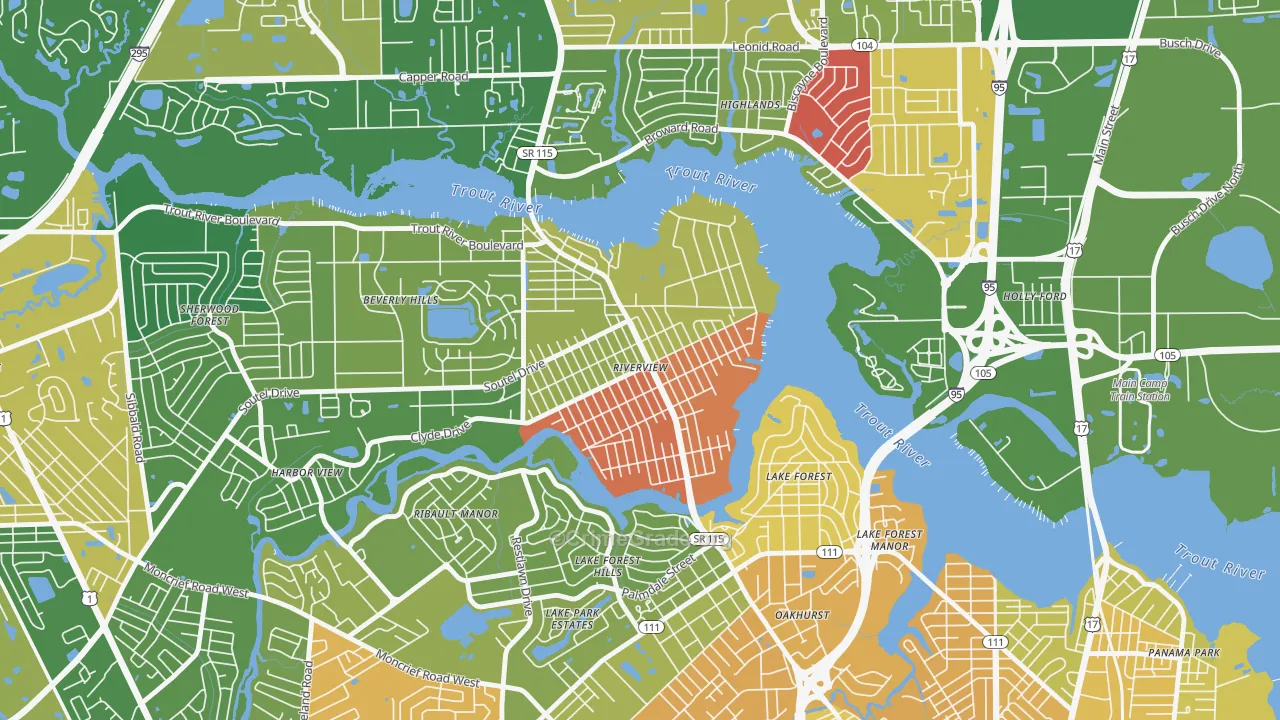 Riverview, Jacksonville, FL Map of Murder Rates