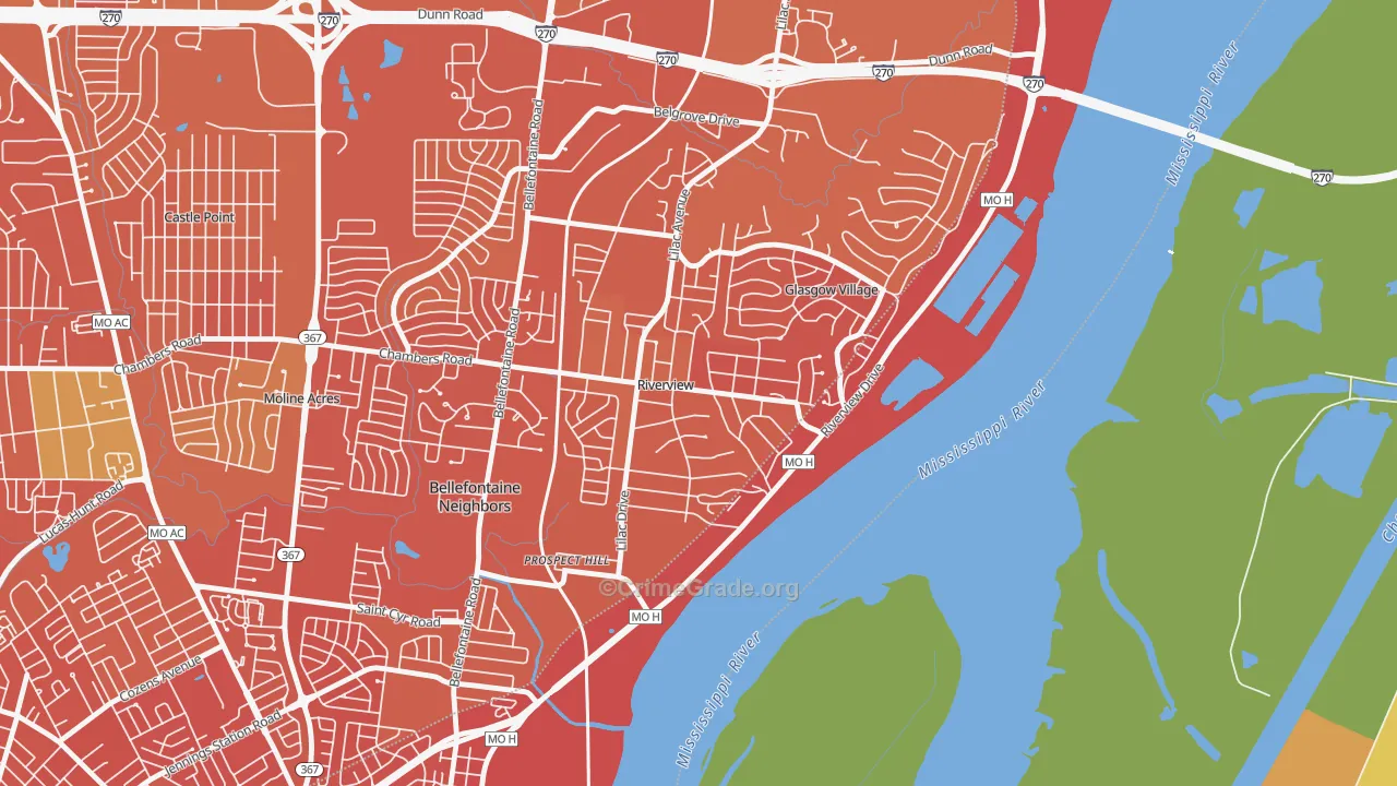 Riverview, MO Map of Murder Rates