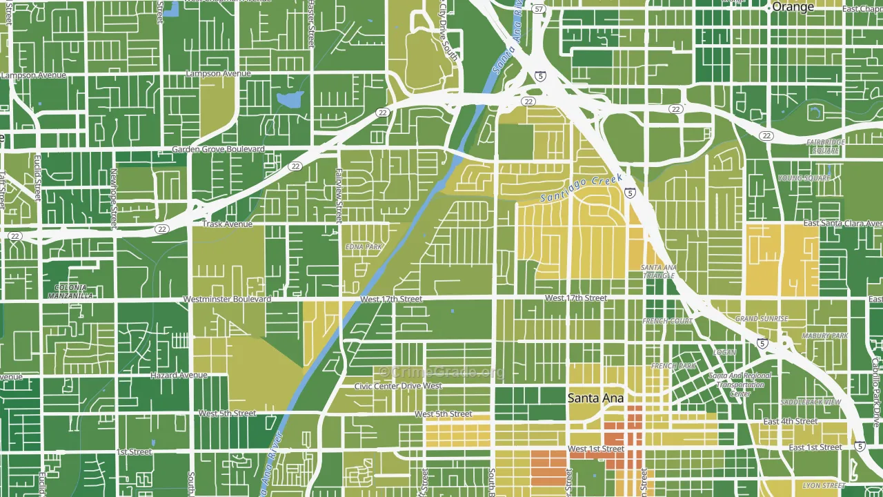 Riverview-Santa Ana, Santa Ana, CA Map of Murder Rates