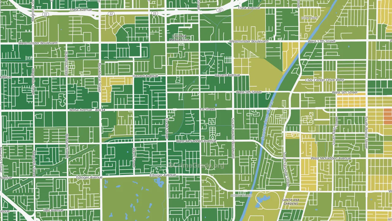 Riverview West, Santa Ana, CA Map of Murder Rates