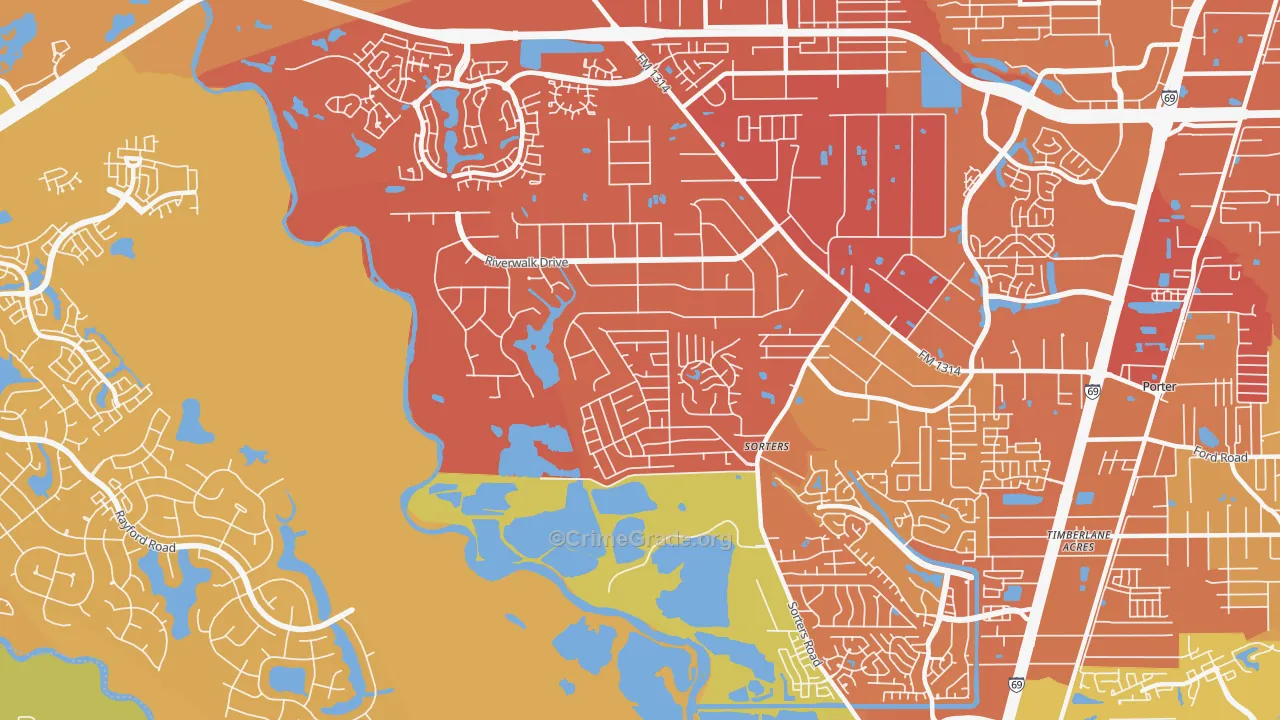 Riverwalk, Porter, TX Map of Murder Rates