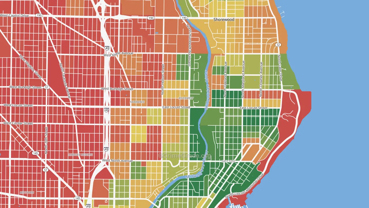 Riverwest, Milwaukee, WI Map of Murder Rates