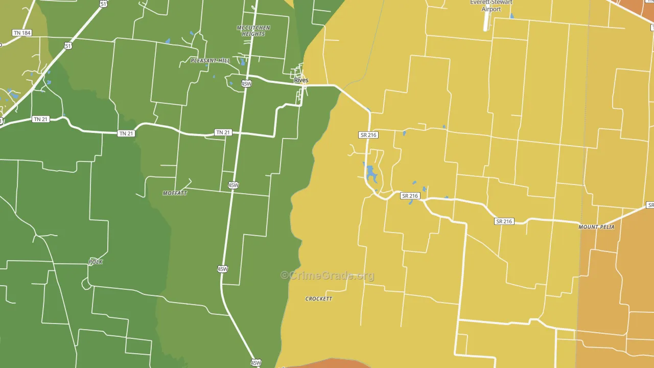 Rives, TN Map of Murder Rates