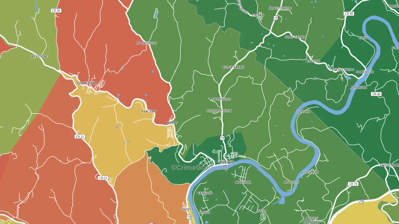 Rivesville, WV Map of Murder Rates
