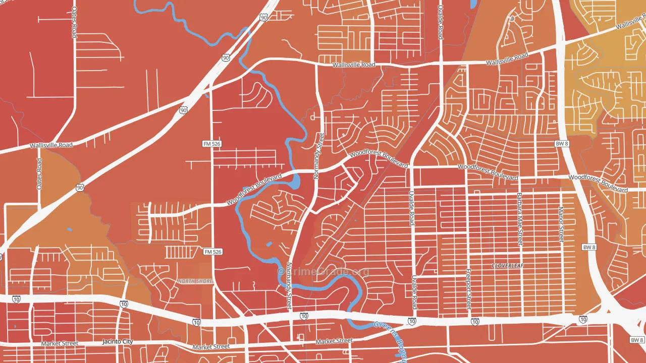 Riviera East, Houston, TX Map of Murder Rates
