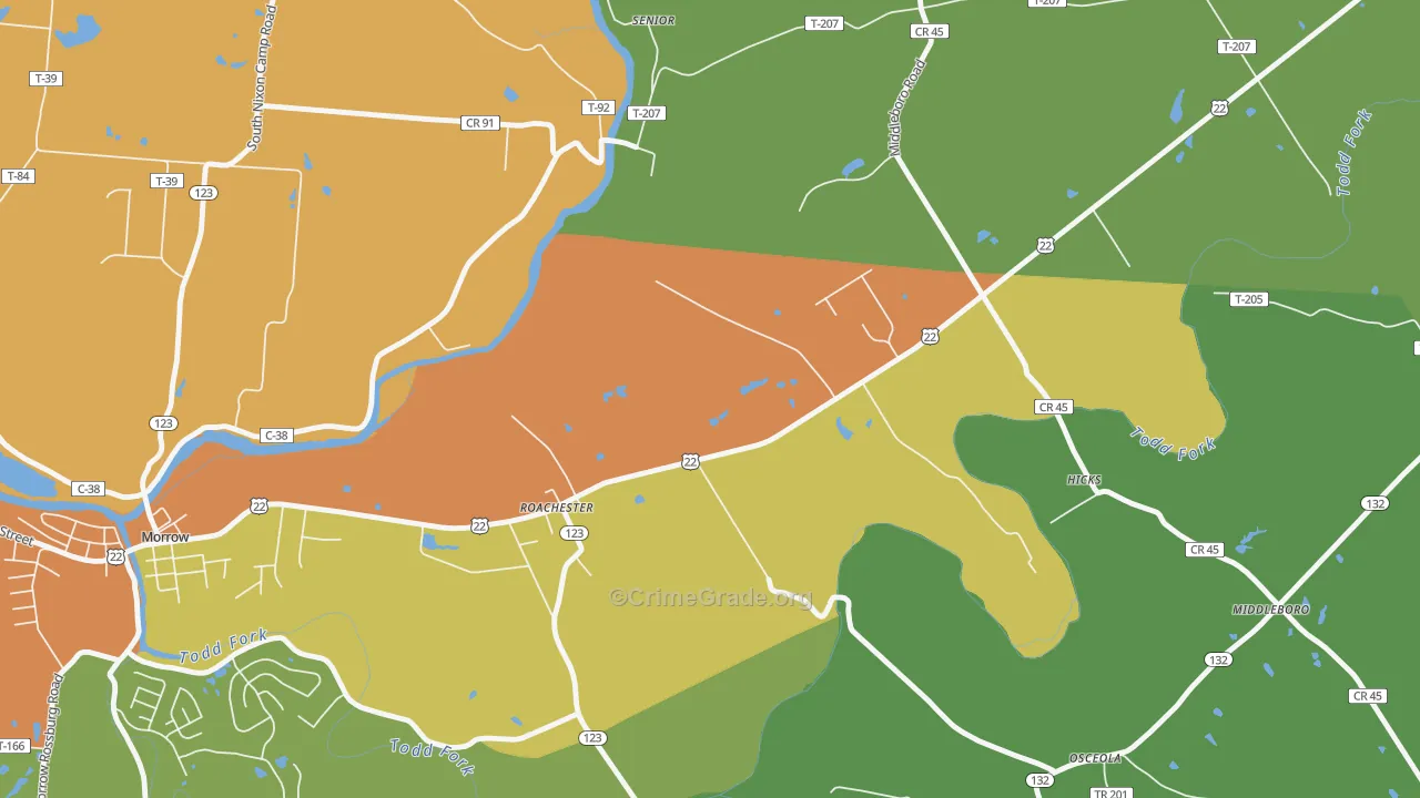 Roachester, OH Map of Murder Rates