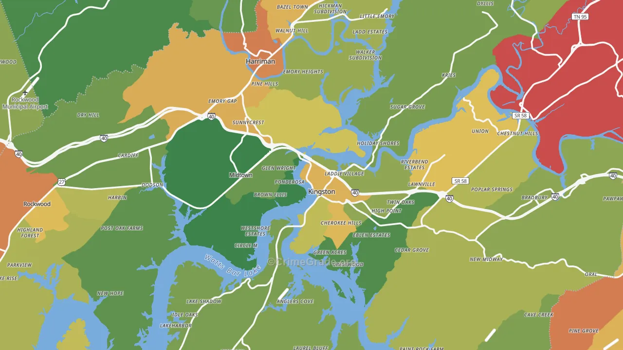 Roane County, TN Map of Murder Rates
