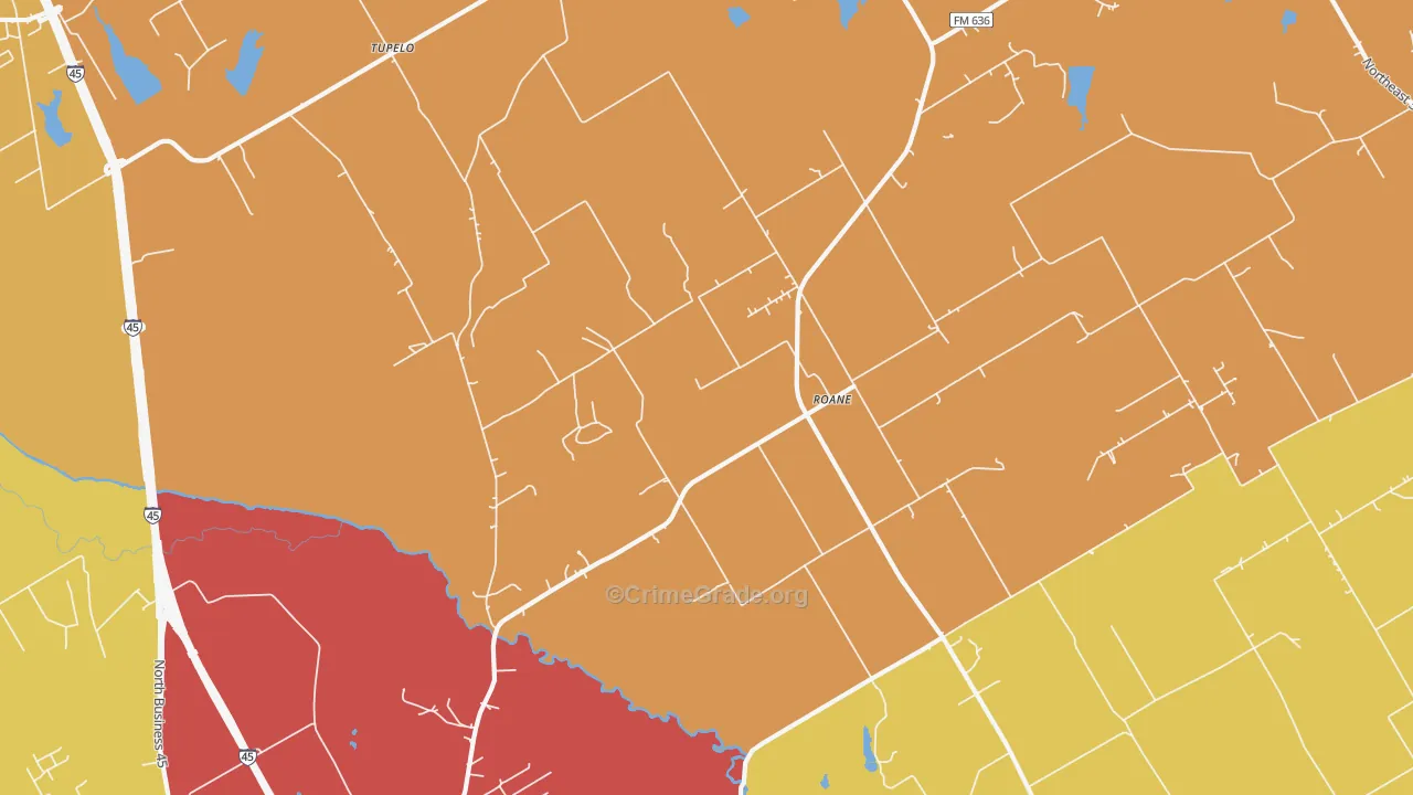 Roane, TX Map of Murder Rates