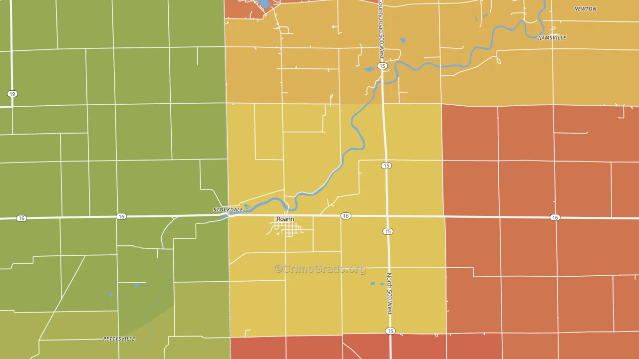 Roann, IN Map of Murder Rates