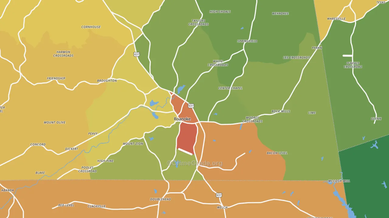 Roanoke, AL Map of Murder Rates