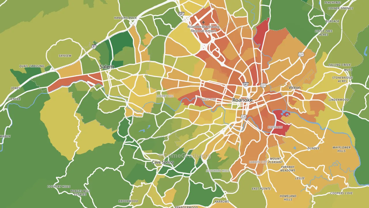 Roanoke County, VA Map of Murder Rates