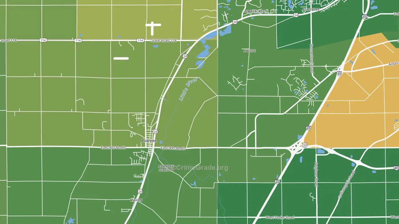Roanoke, IN Map of Murder Rates
