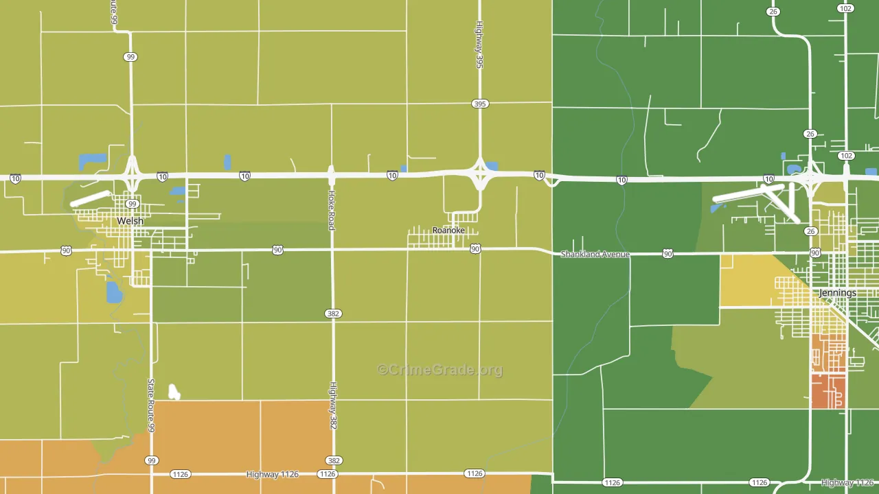 Roanoke, LA Map of Murder Rates