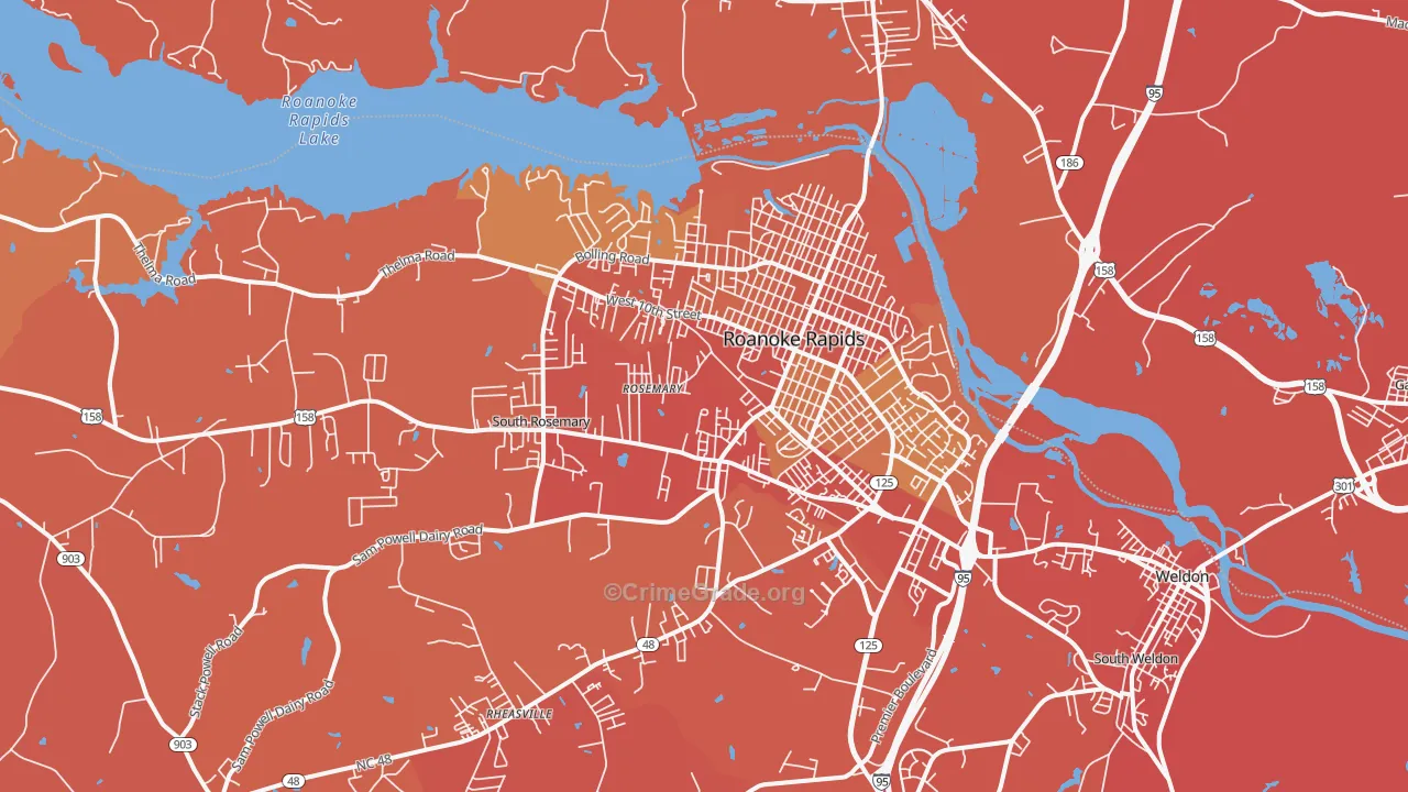 Roanoke Rapids, NC Map of Murder Rates