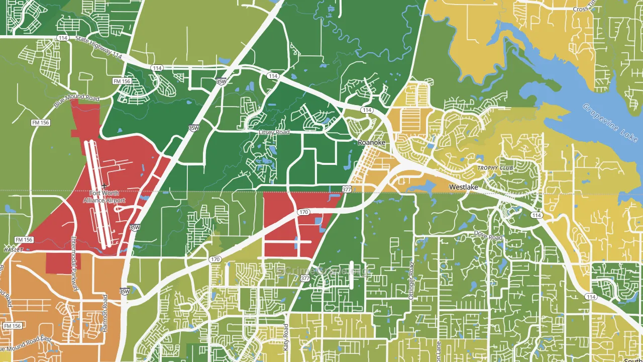 Roanoke, TX Map of Murder Rates