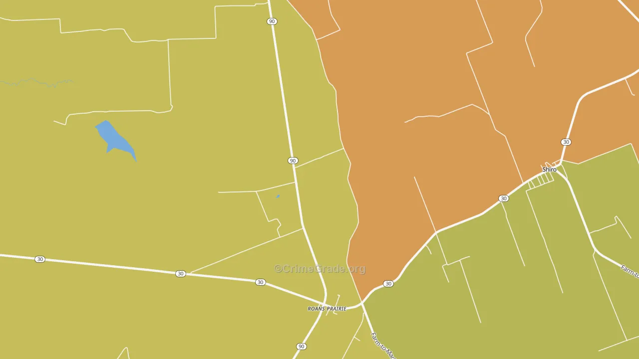 Roans Prairie, TX Map of Murder Rates