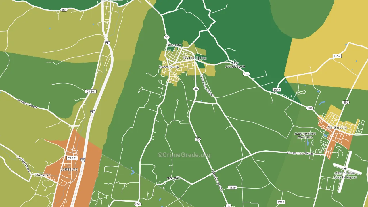 Roaring Spring, PA Map of Murder Rates