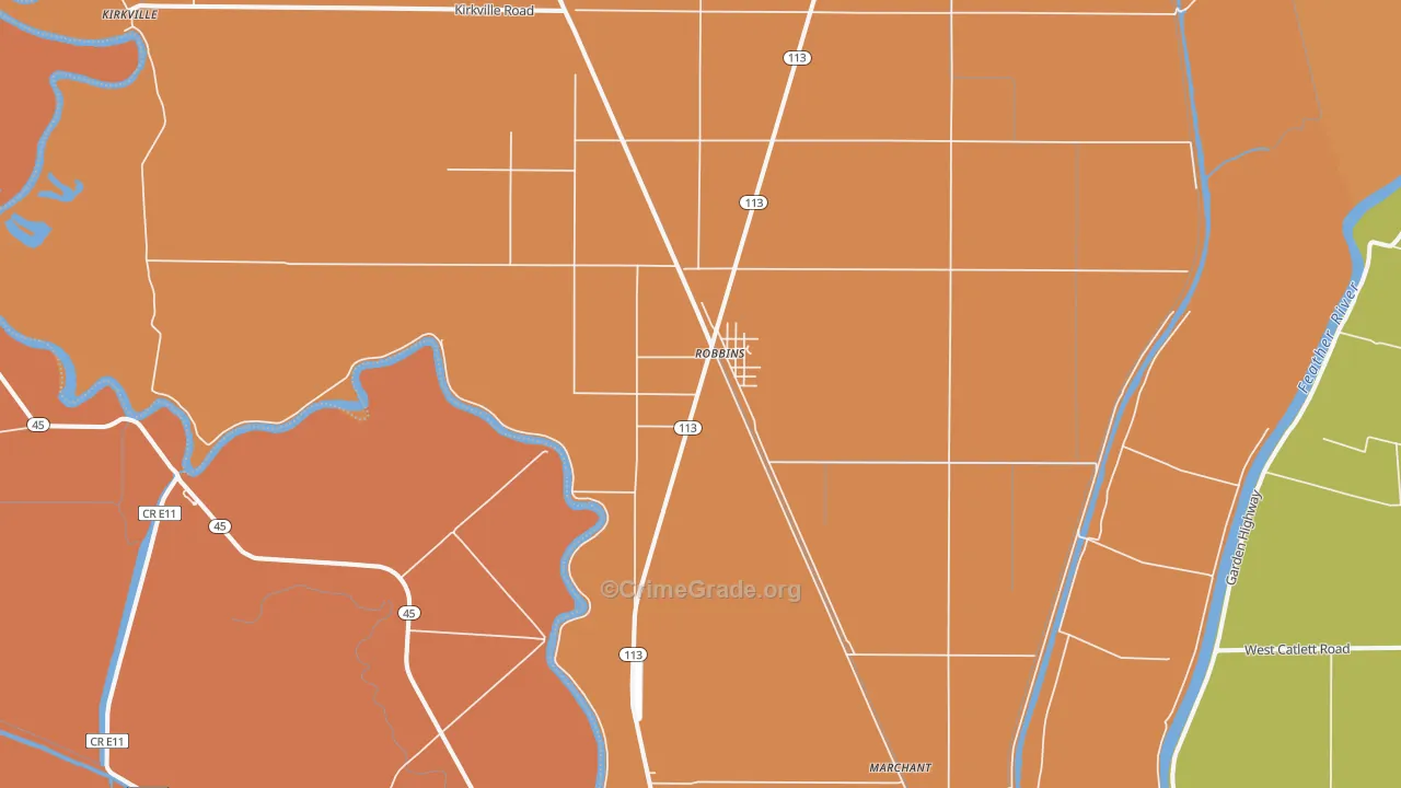 Robbins, CA Map of Murder Rates