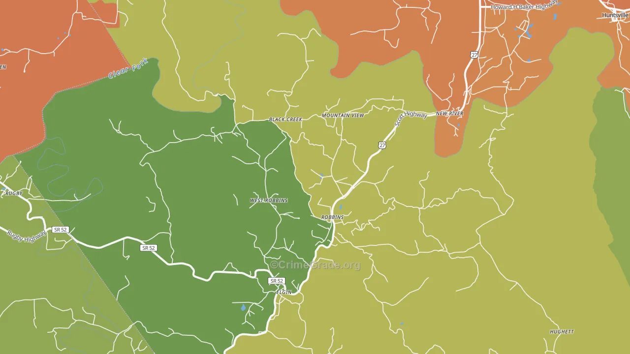 Robbins, TN Map of Murder Rates