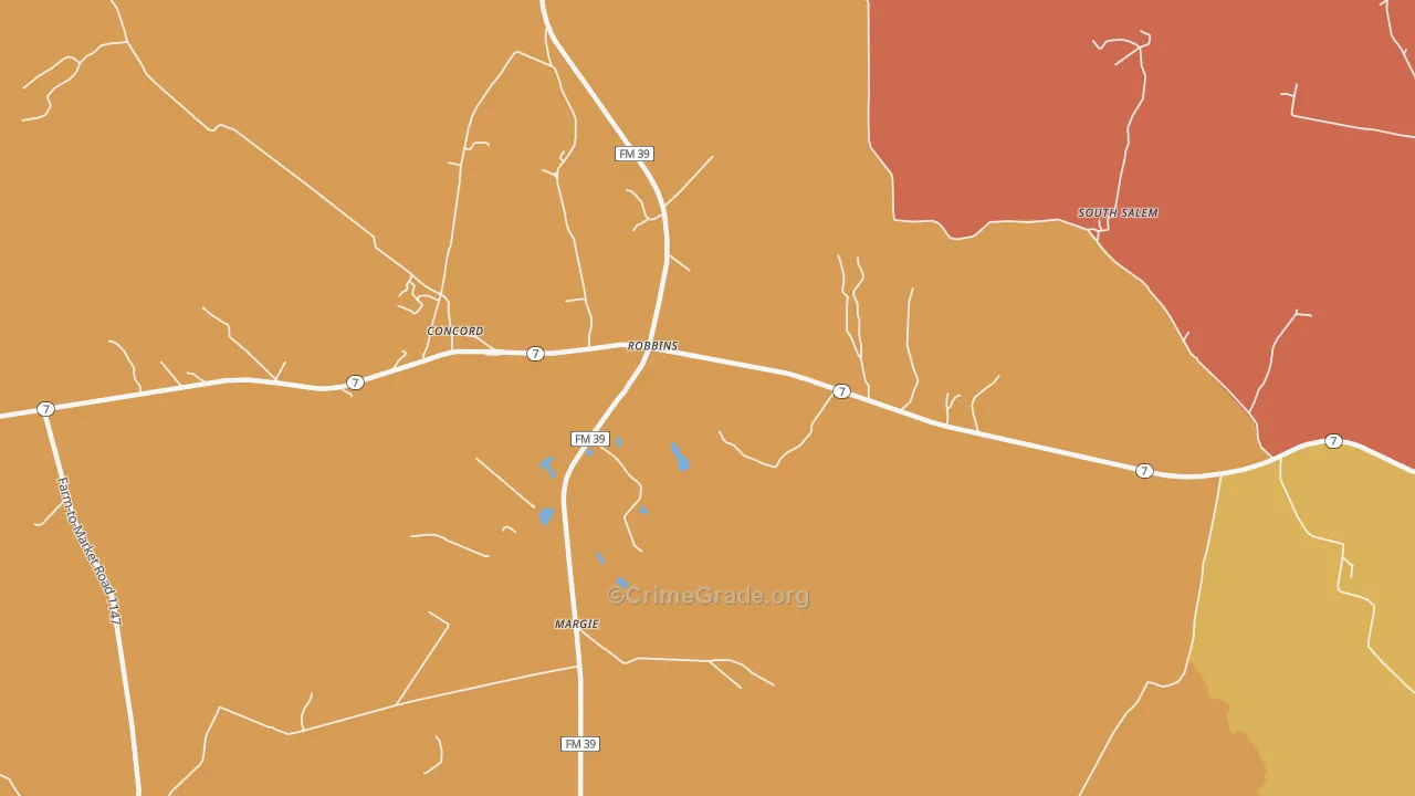 Robbins, TX Map of Murder Rates