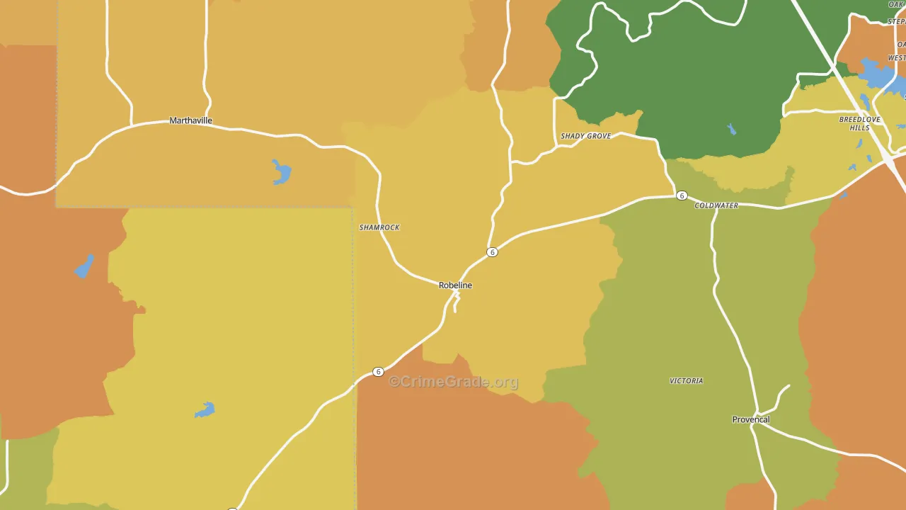 Robeline, LA Map of Murder Rates