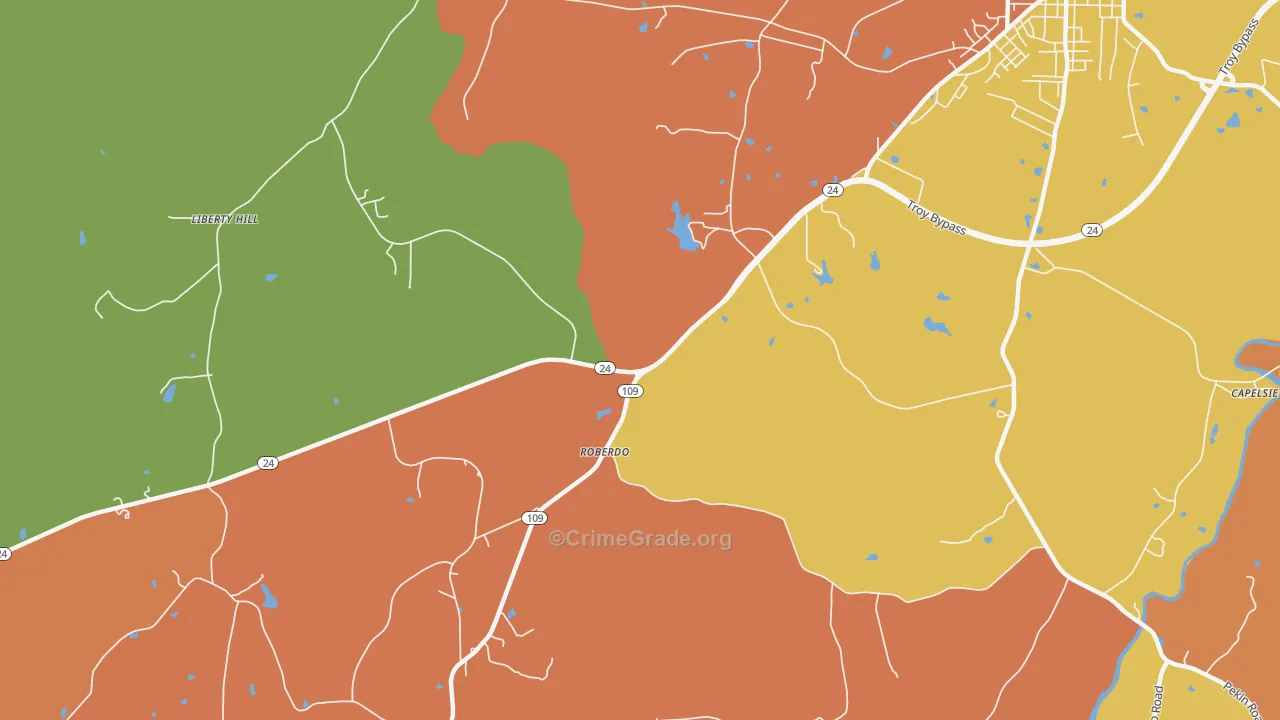 Roberdo, NC Map of Murder Rates