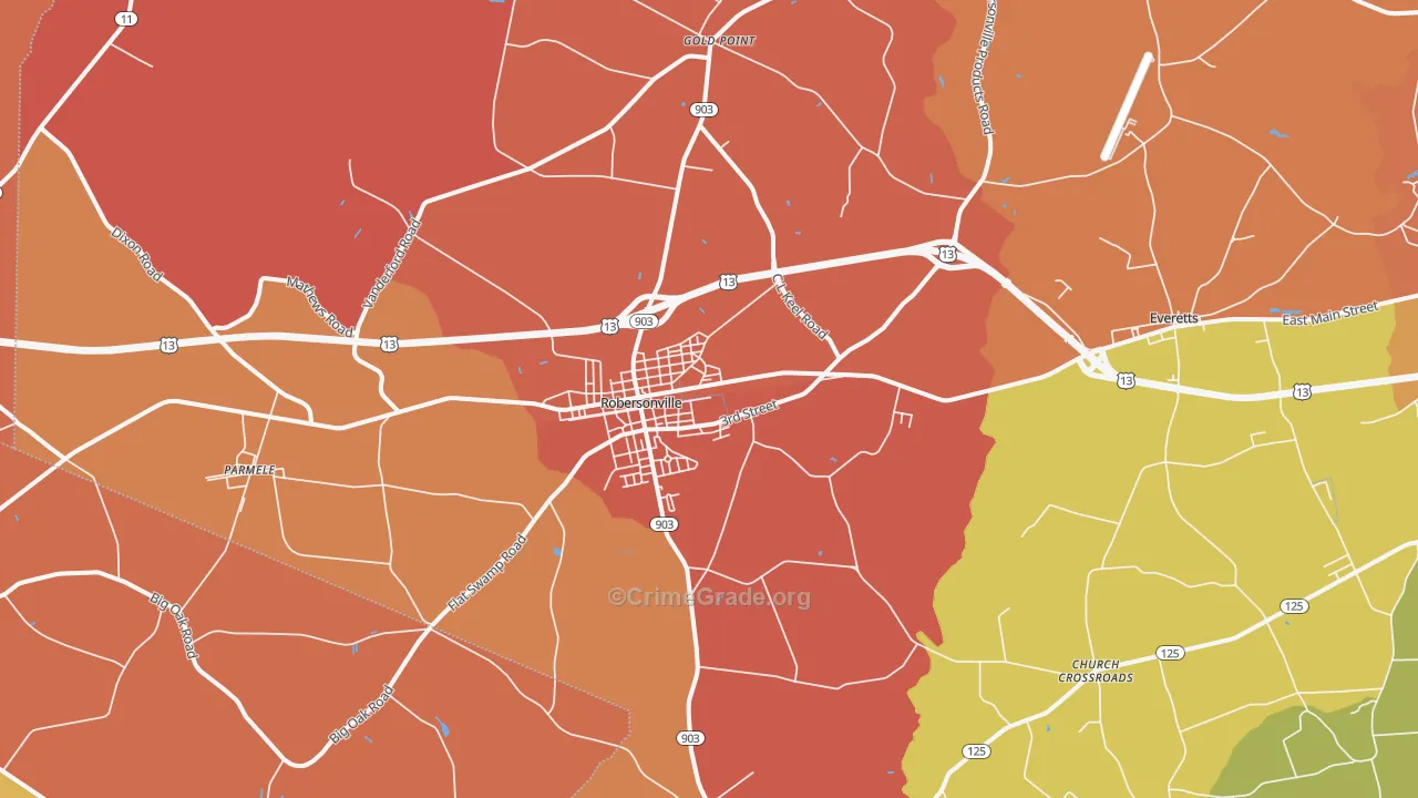 Robersonville, NC Map of Murder Rates