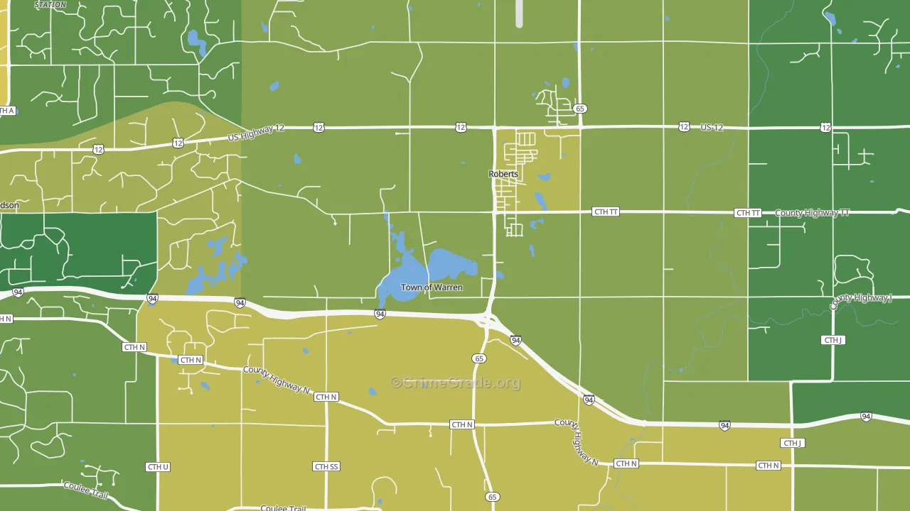 Roberts, WI Map of Murder Rates