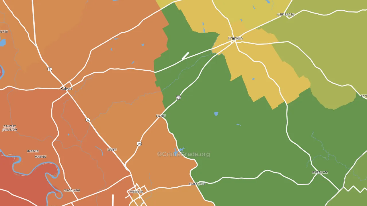 Robertson County, TX Map of Murder Rates