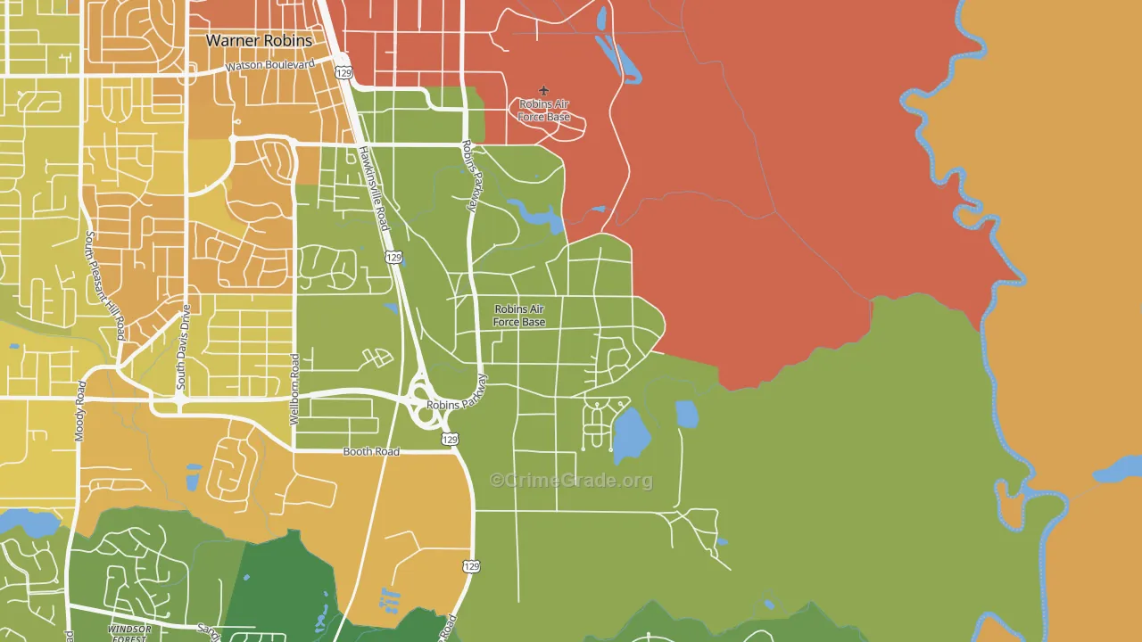 Robins AFB, GA Map of Murder Rates