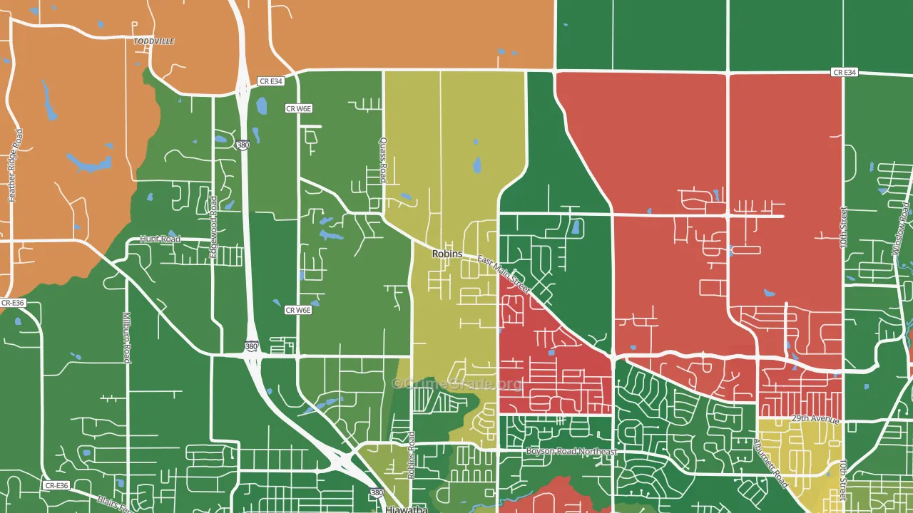 Robins, IA Map of Murder Rates
