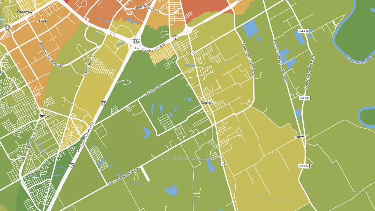 Robinson, TX Map of Murder Rates