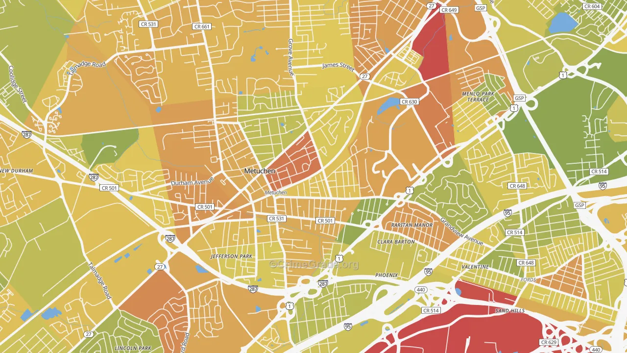 Robinvale, Metuchen, NJ Map of Murder Rates