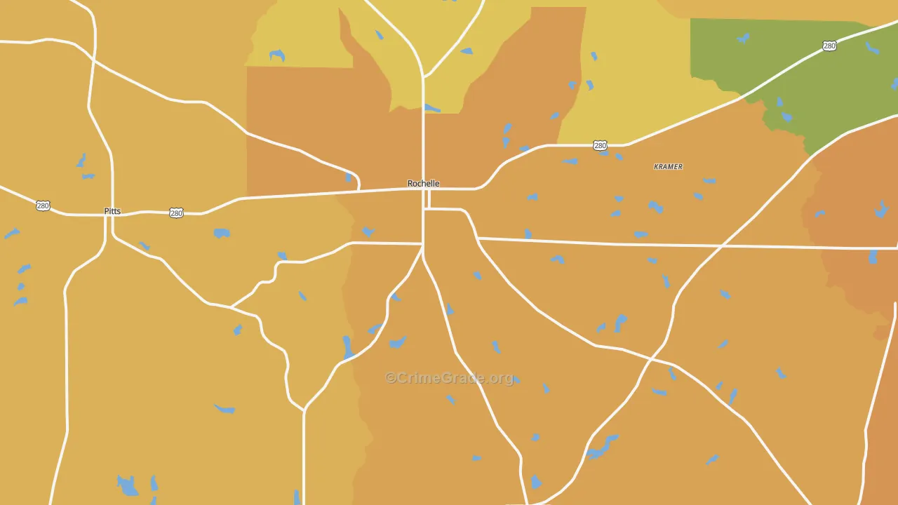 Rochelle, GA Map of Murder Rates