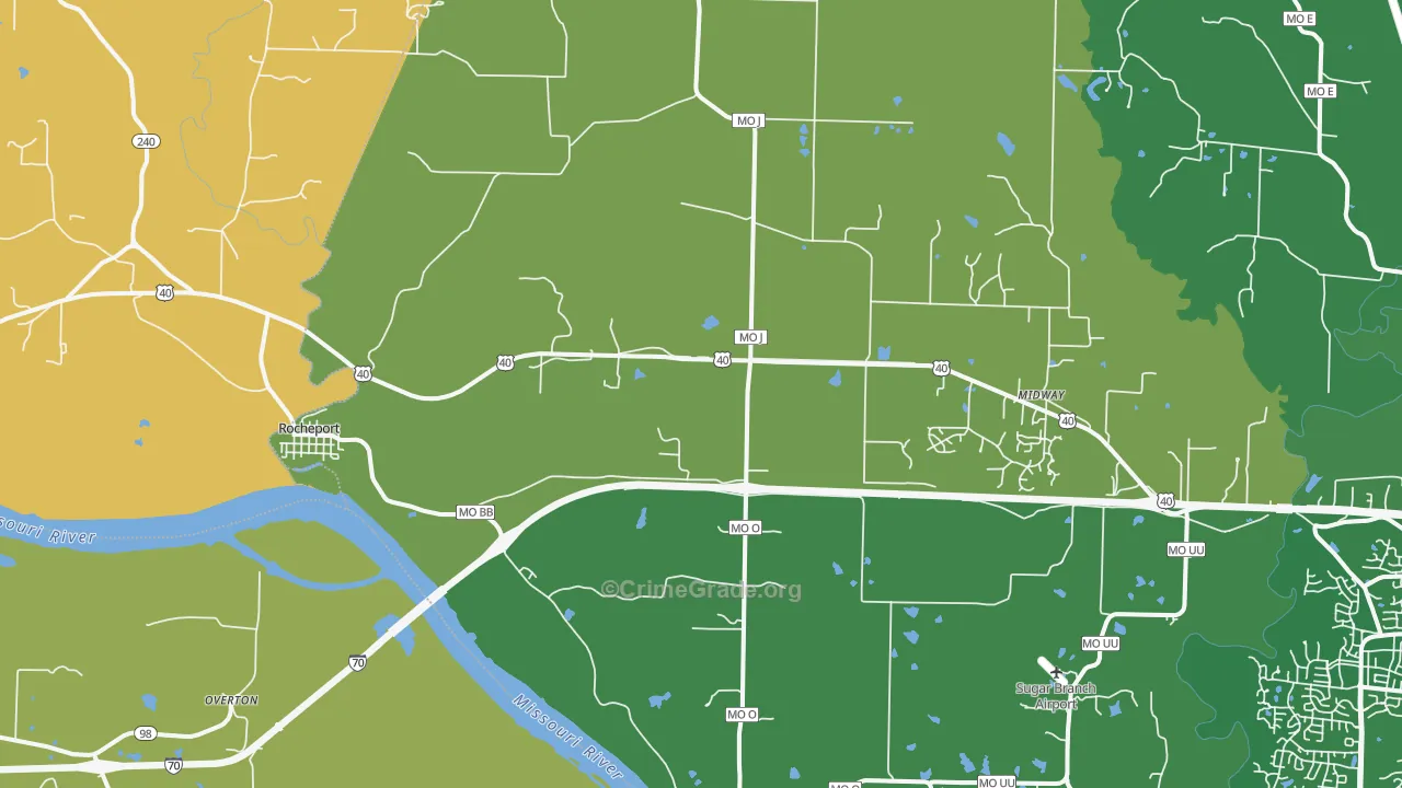Rocheport, MO Map of Murder Rates