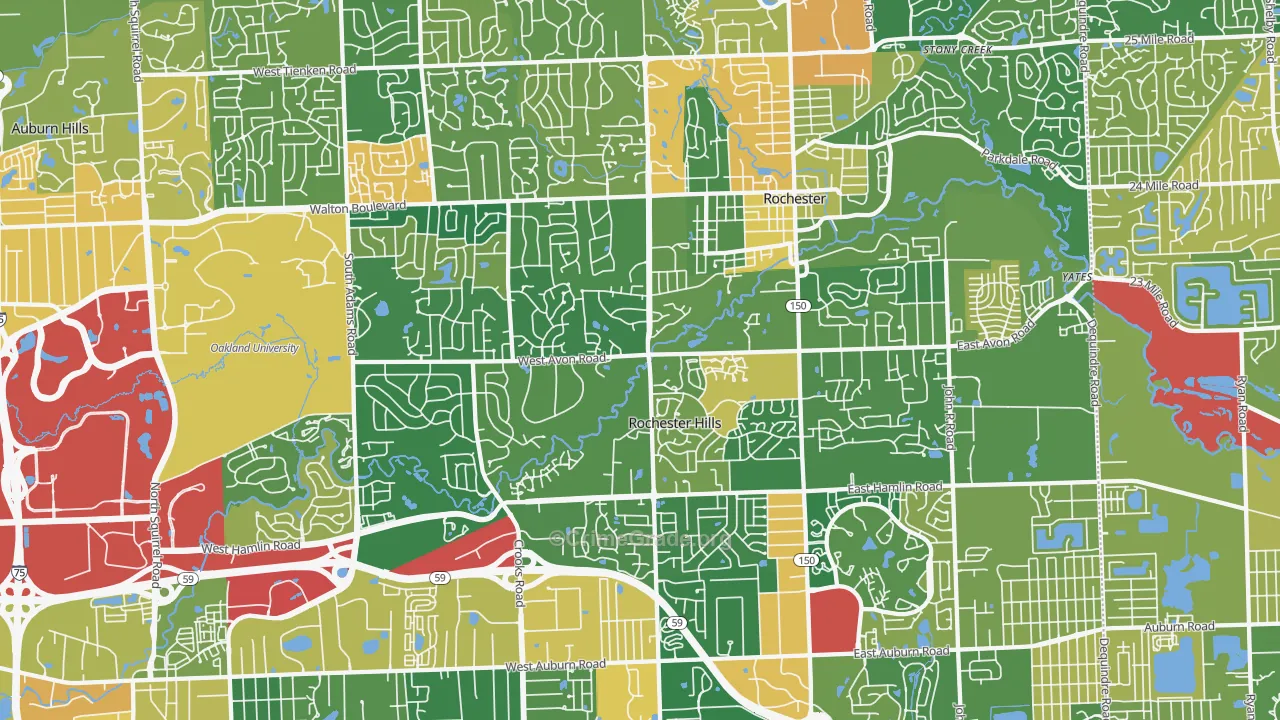 Rochester Hills, MI Map of Murder Rates