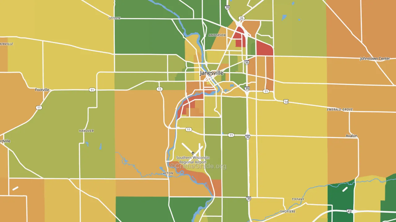Rock County, WI Map of Murder Rates